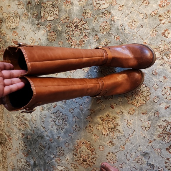 Lucky Brand "Rollie" Y2K camel stacked heel leather riding boot - Picture 10 of 17